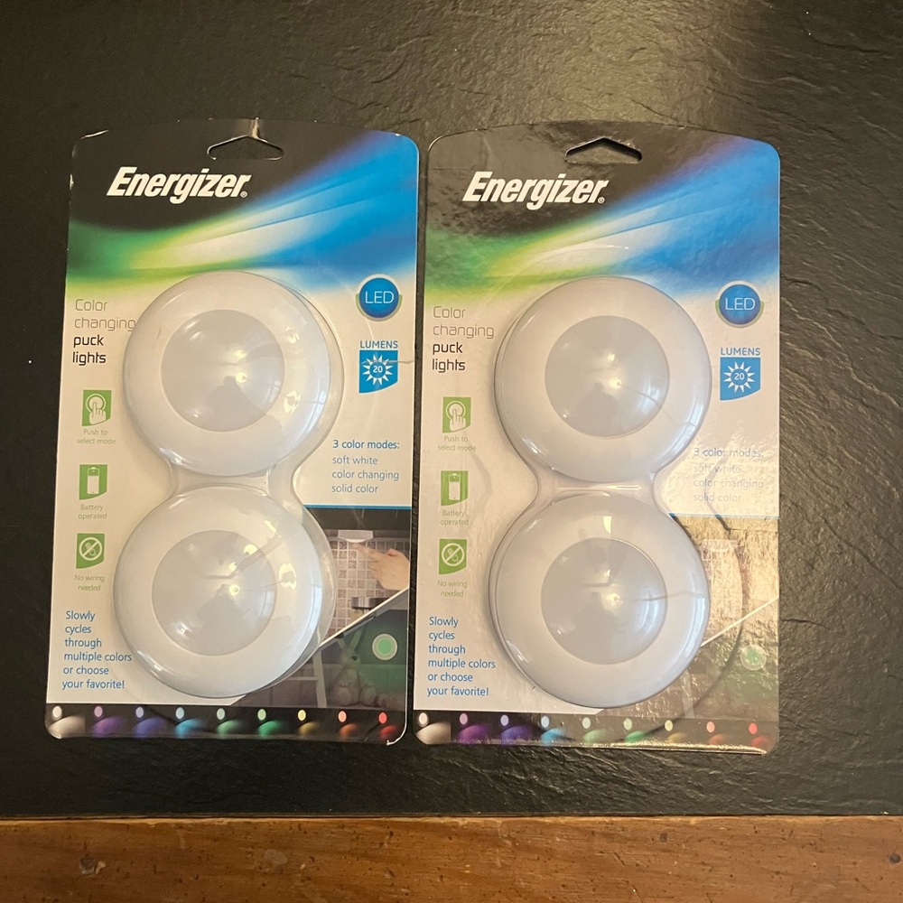 New Energizer LED Color Changing Puck Lights, Push Button Light, 3 Color Modes.